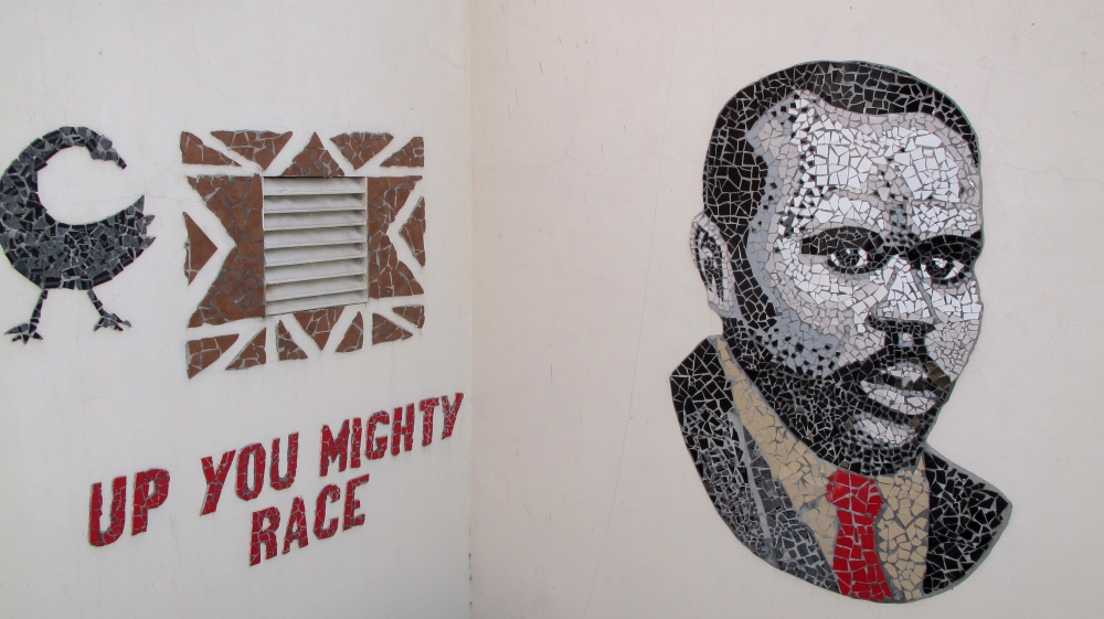 A mosaic of Marcus Garvey and one of his famous quotations are displayed in the courtyard of Liberty Hall in downtown Kingston, Jamaica on September 11, 2012 [File: AP/David McFadden]