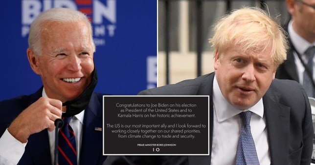 Boris Johnson congratulates Joe Biden on winning election