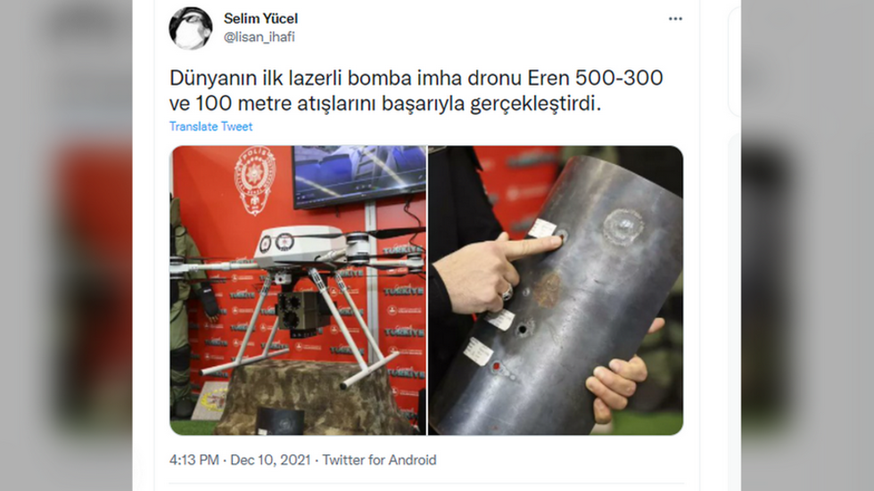 Turkey makes drone that can destroy bombs with laser beam