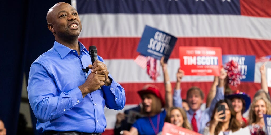 Trump took a swipe at Ron DeSantis as he welcomed Tim Scott to the 2024 presidential race, calling the South Carolina senator a 'big step up' from the Florida governor